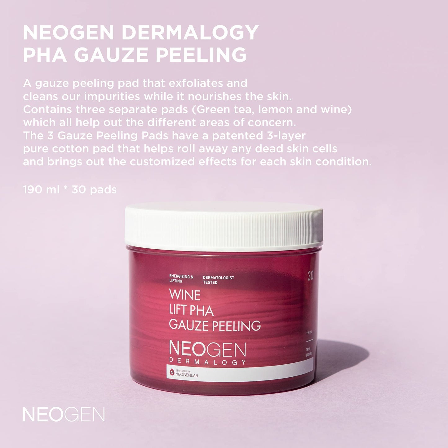 NEOGEN - Parches Tónicos Wine Lift PHA Gauze Peeling 190ml / 30EA