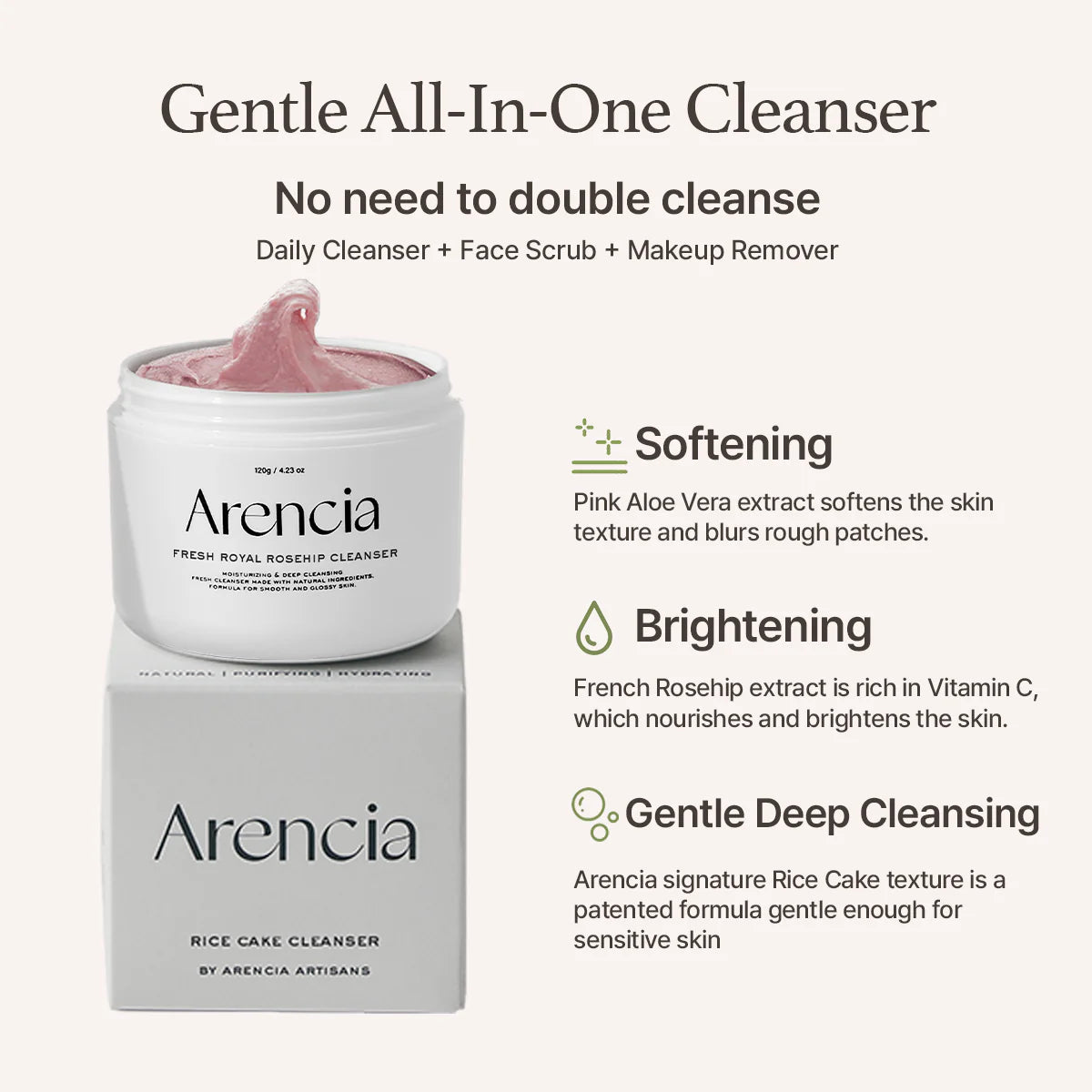 Arencia - Fresh Rosehip Rice Mochi Cleanser 120g