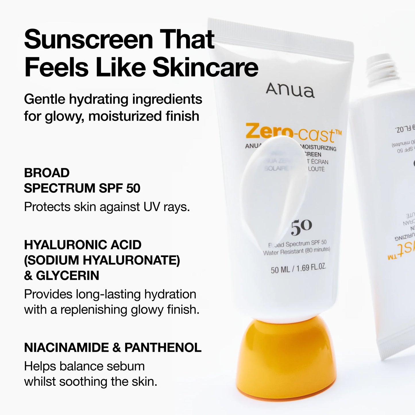 ANUA - ZERO-CAST MOISTURIZING FINISH SUNSCREEN SPF50 PA++++ , 50ml