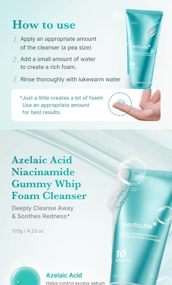 MEDICUBE - Azelaic Acid Capsule Cleansing Foam 120g | Limpiador Coreano para Poros y Sebo