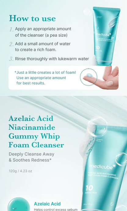 MEDICUBE - Azelaic Acid Capsule Cleansing Foam 120g | Limpiador Coreano para Poros y Sebo