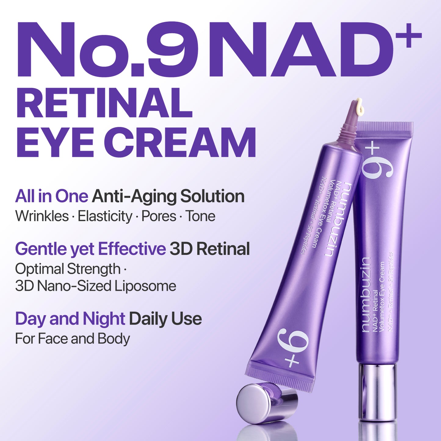 NUMBUZIN - No.9 NAD+ Retinal Volumetox Eye Cream 20ml | Crema de Ojos Coreana Antiedad con Retinal y Péptidos