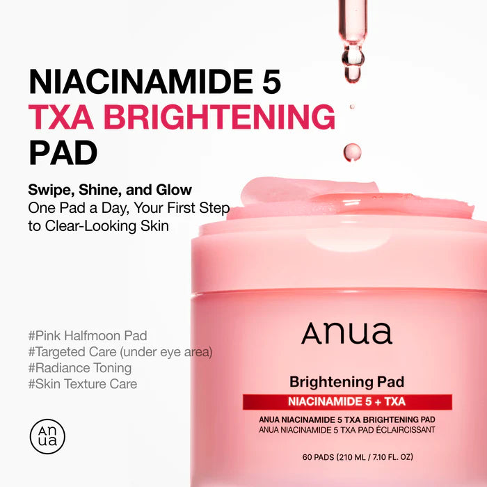 ANUA - PADS TÓNICOS CON NIACINAMIDA 5 TXA, APORTA BRILLO, 60 pzas