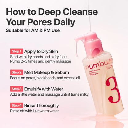 NUMBUZIN - No.3 Bifida Bakuchiol Zero Pore Cleansing Oil 200ml | Aceite Limpiador Coreano para Poros