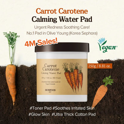 SKINFOOD - Carrot Carotene Calming Water Toner Pads 60 Pads | Pads Calmantes Coreanos con Zanahoria