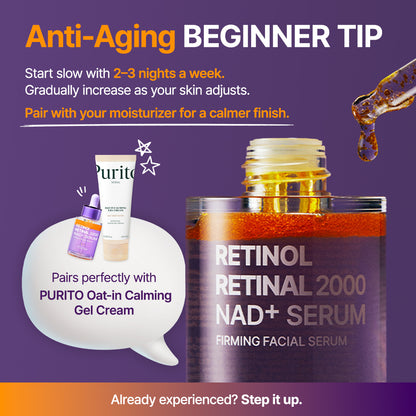 PURITO - Retinol Retinal 2000 NAD+ Serum 30ml | Sérum Coreano Antiedad con Retinoides