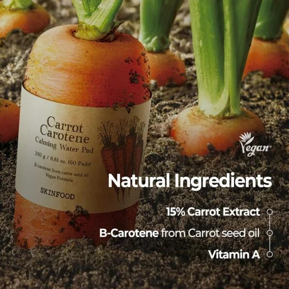 SKINFOOD - Carrot Carotene Calming Water Toner Pads 60 Pads | Pads Calmantes Coreanos con Zanahoria