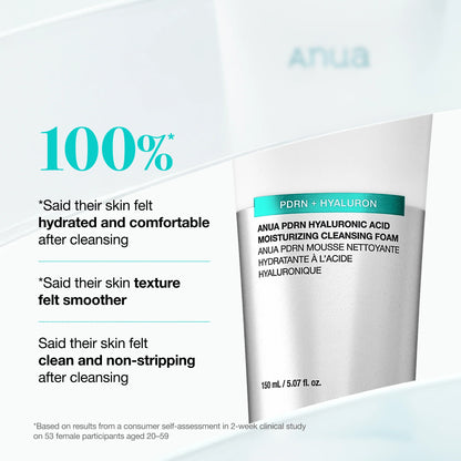 ANUA - PDRN Hyaluronic Acid Moisturizing Cleansing Foam | Limpiador Facial Coreano Hidratante 150ml