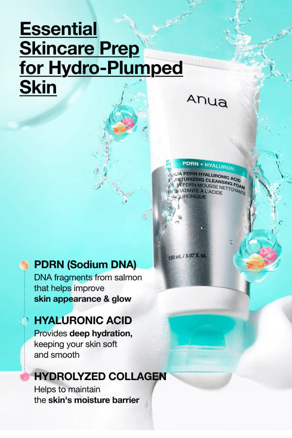 ANUA - PDRN Hyaluronic Acid Moisturizing Cleansing Foam | Limpiador Facial Coreano Hidratante 150ml