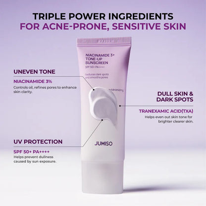 JUMISO - Niacinamide 3% Tone-Up Sunscreen SPF50+ PA++++ | Protector Solar Coreano Iluminador 40ml