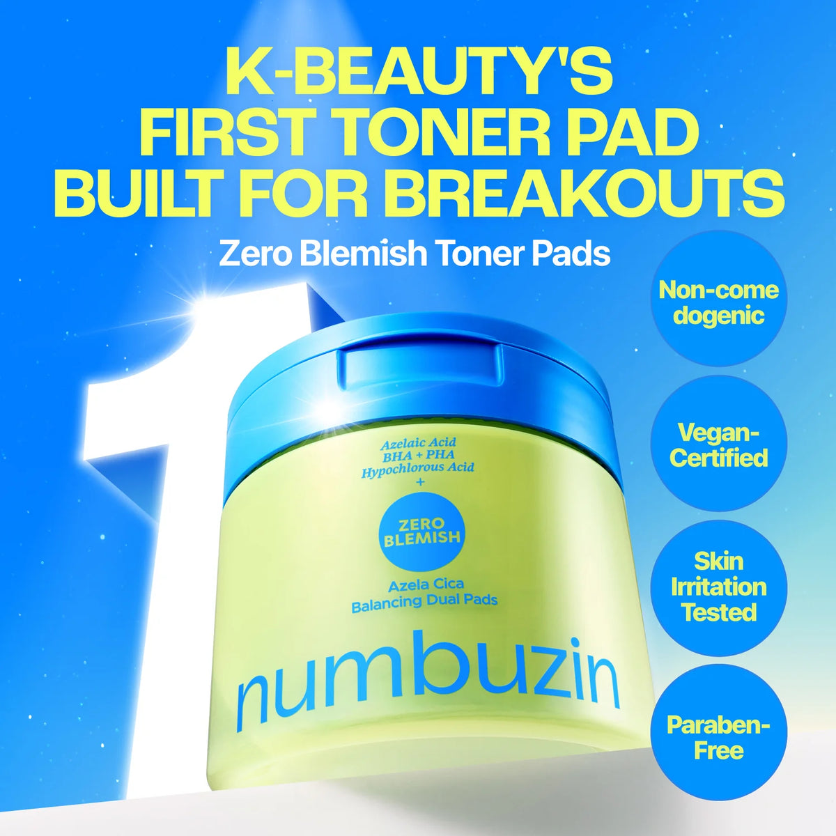 NUMBUZIN - Zero Blemish Azela Cica Balancing Dual Pads 210ml (60Pads)