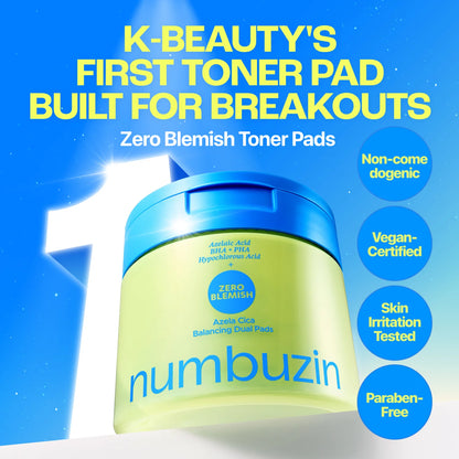 NUMBUZIN - Zero Blemish Azela Cica Balancing Dual Pads 210ml (60Pads)
