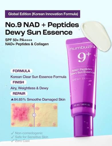 NUMBUZIN - No.9 NAD+ 9 Peptides Dewy Sun Essence SPF50+ PA++++