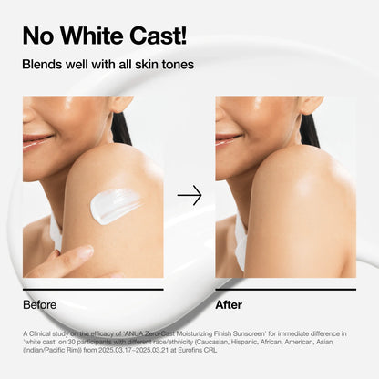 ANUA - ZERO-CAST MOISTURIZING FINISH SUNSCREEN SPF50 PA++++ , 50ml