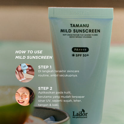 LADOR - Tamanu Mild Sunscreen SPF50+ PA++++ 50ml | Protector Solar Coreano Hidratante