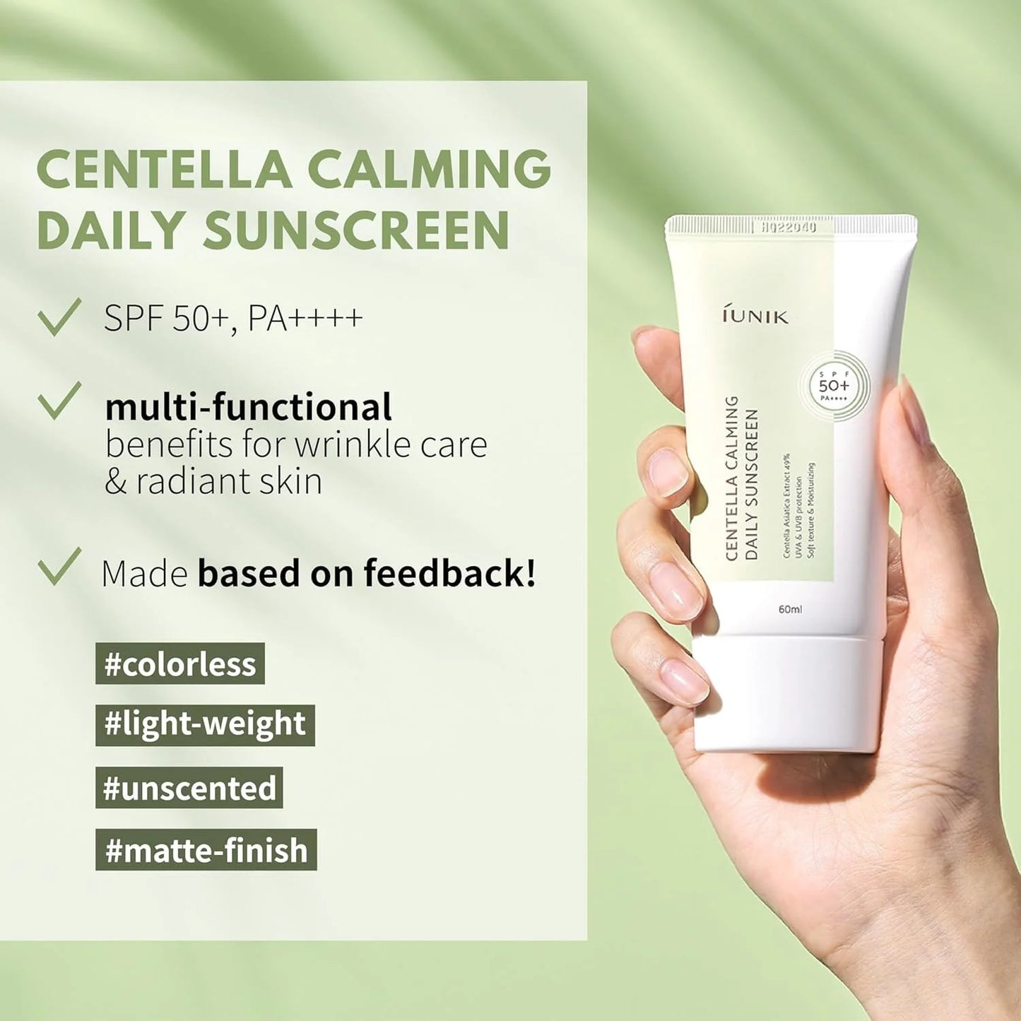 iUNIK - Centella Calming Daily Sunscreen SPF50+ PA++++ 60ml | Protector Solar Coreano para Piel Sensible