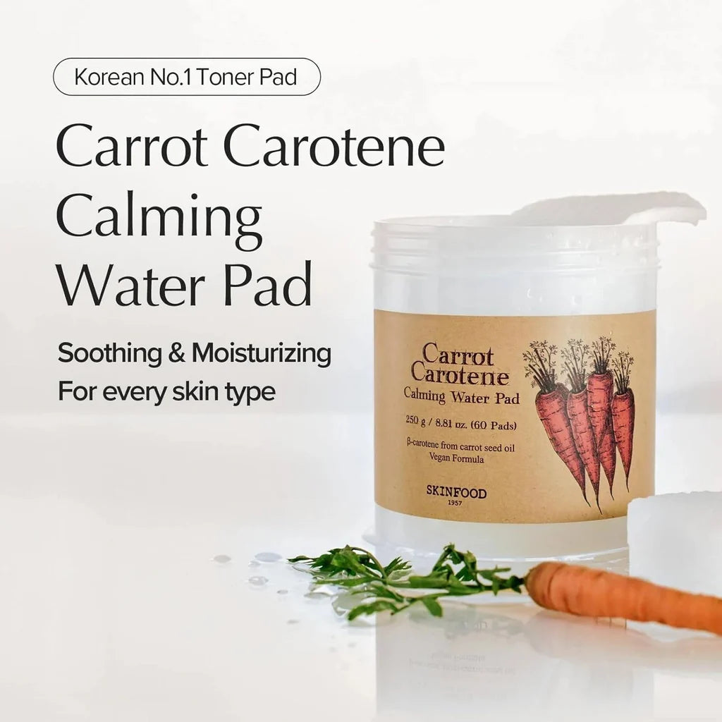 SKINFOOD - Carrot Carotene Calming Water Toner Pads 60 Pads | Pads Calmantes Coreanos con Zanahoria